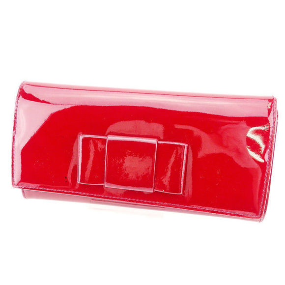 Miu Miu Long Wallet Ribbon Motif Red Enamel - Picture 1 of 9